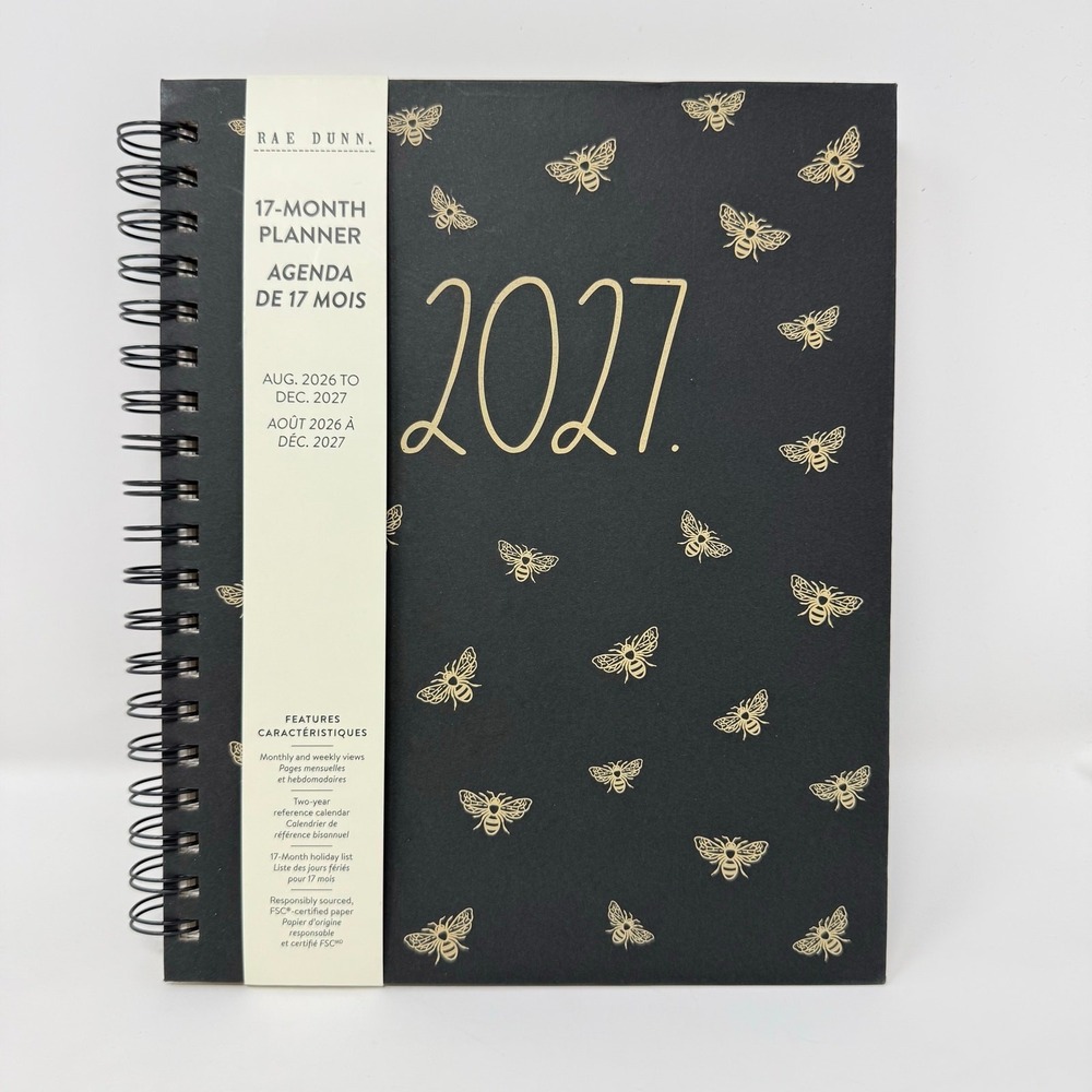 Rae Dunn 2027 17 Month Planner Black Gold Bee Hardcover Spiral Agenda Planner
